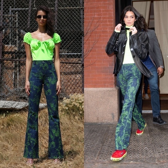 I.AM.GIA Pant Tali Denim Flare Animal Print High-Rise Green Tiger XS EUC - Picture 8 of 11